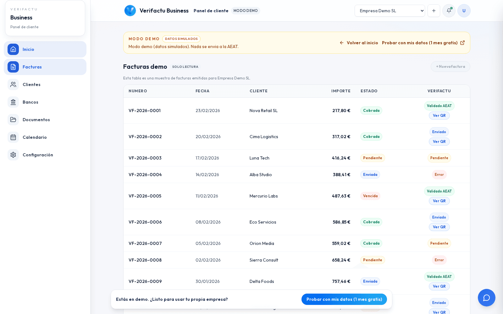 Facturación con trazabilidad